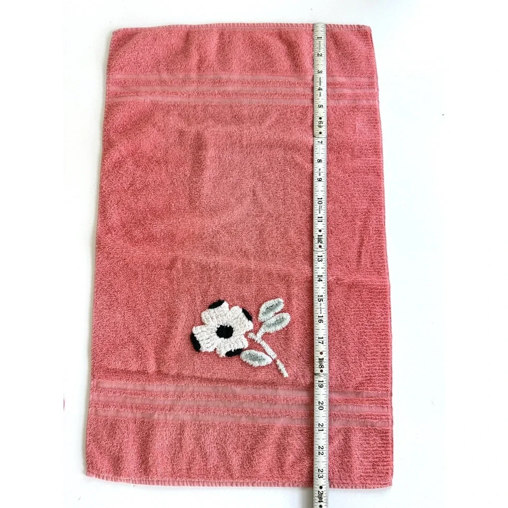 Vintage Cannon Pink 3D Flower Hand Towel & Washcloth Made in U.S.A. Set Of 2